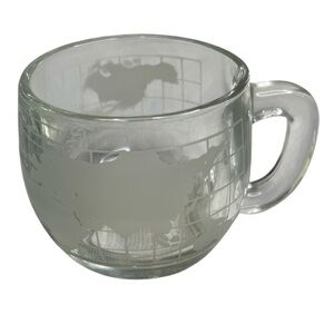 Vintage 70s Nescafé Iconic Glass Mug Frosted World Map Design